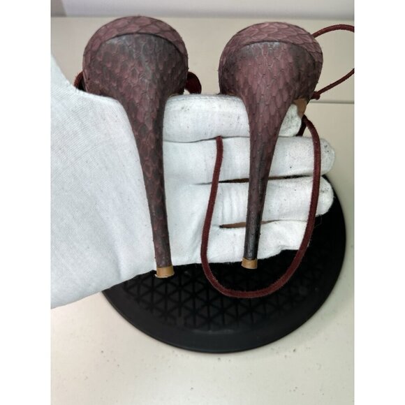 Aquazzura Burgundy Suede Leather Open Toe Lace Up Heels 39.5 / 9.5 US - Picture 6 of 12